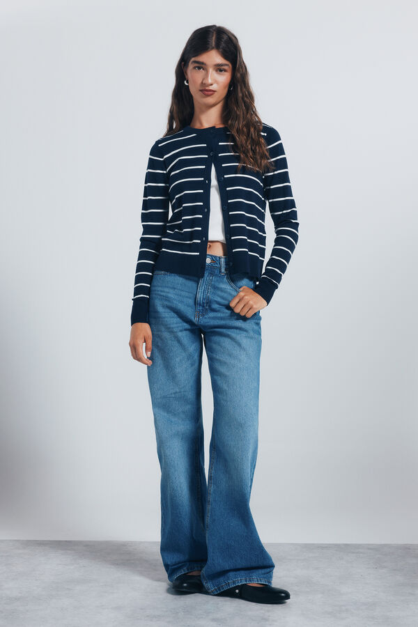 Springfield Cardigan com gola redonda e bot&otilde;es e viscose azul