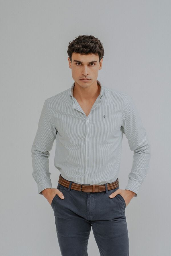 Celopman Camisa oxford de riscas finas verde