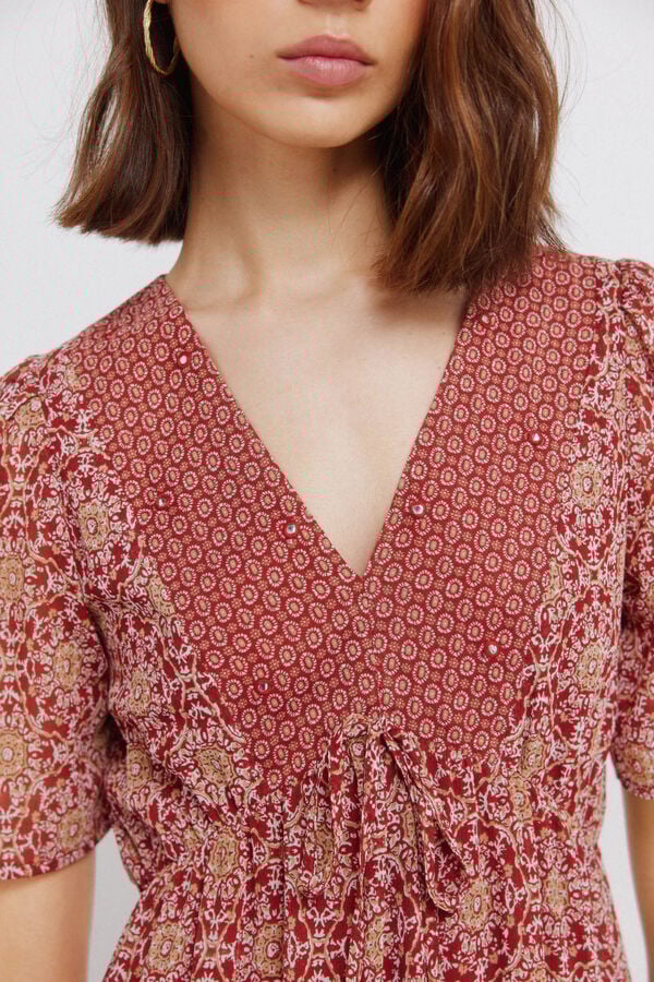 Springfield Vestido midi decote sanefa borgonha