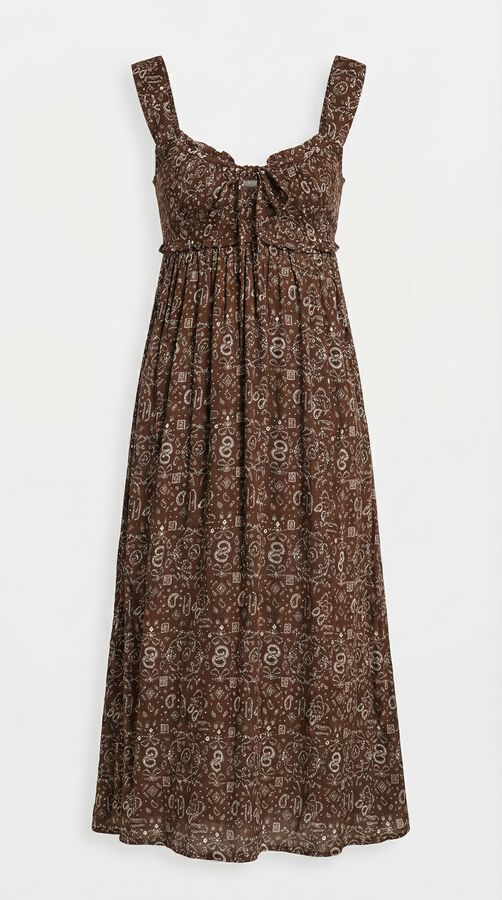 Springfield Vestido midi smock no peito castanho