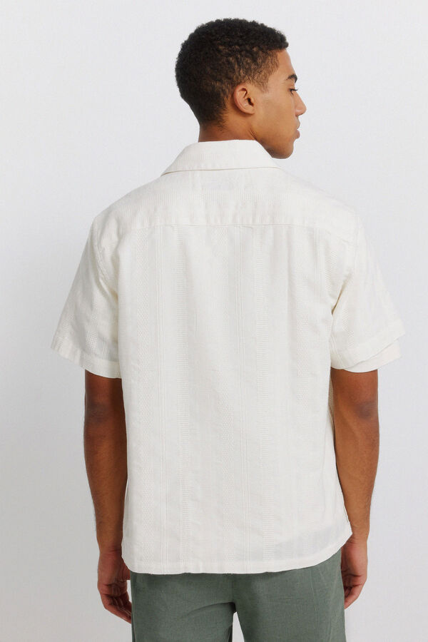 Springfield Camisa bowling manga curta jacquard bege