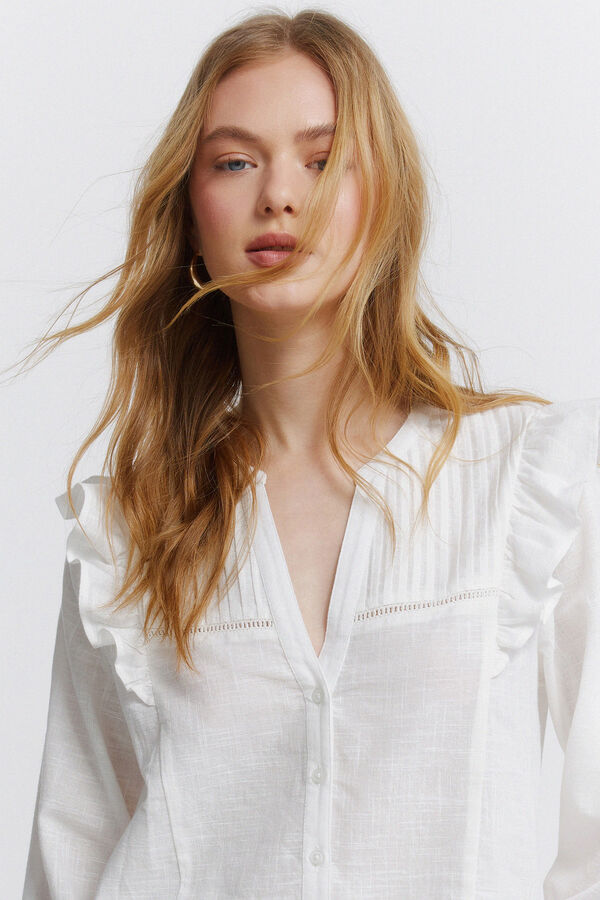 Springfield Blusa com volume e folhos branco