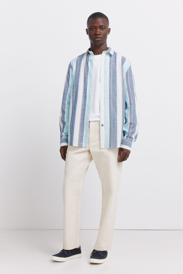 Springfield Camisa em algod&atilde;o &agrave;s riscas azul