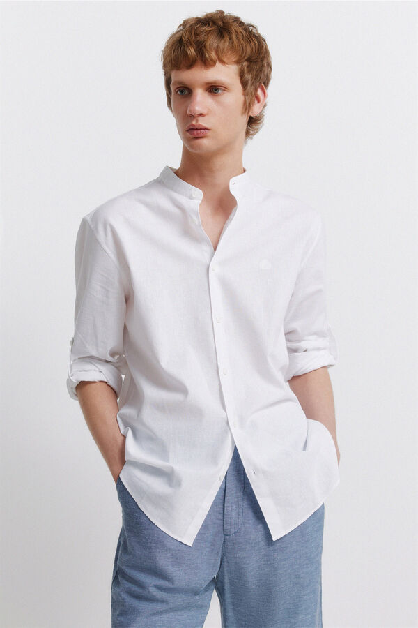 Springfield Camisa gola mao em linho branco