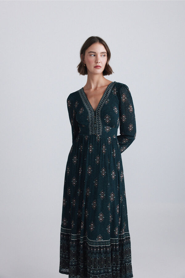 Springfield Vestido midi estampado &eacute;tnico verde