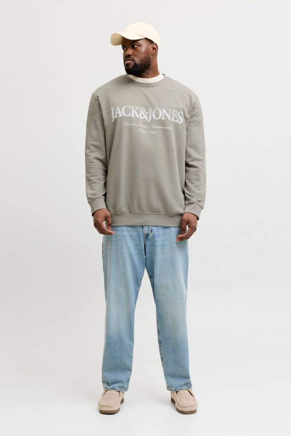 Jack & Jones PLUS Sweatshirt manga curta em algod&atilde;o cinzento