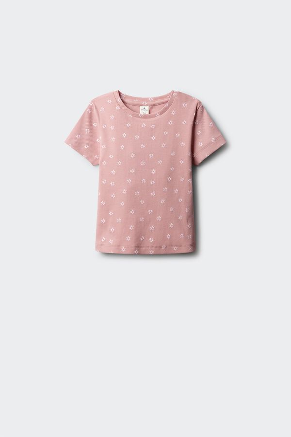 Springfield Kids T-shirt de manga curta com debruado de flores para menina rosa
