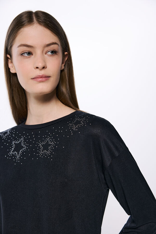 Springfield T-shirt with stars and crystal studs black