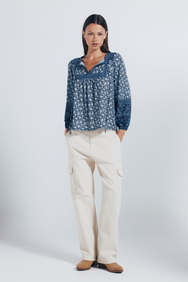 Springfield Blusa boho cenefas azul