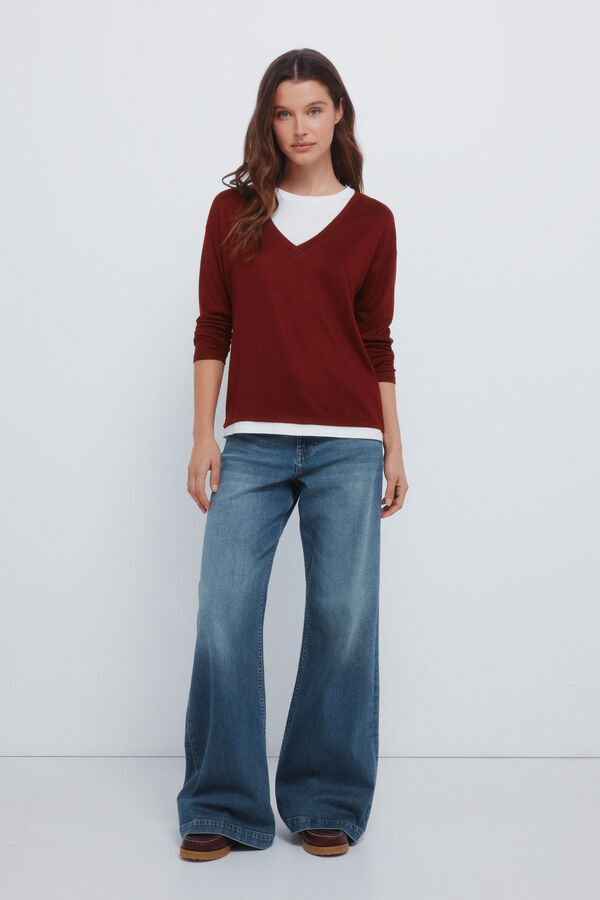 Springfield T-shirt gola em V estampado