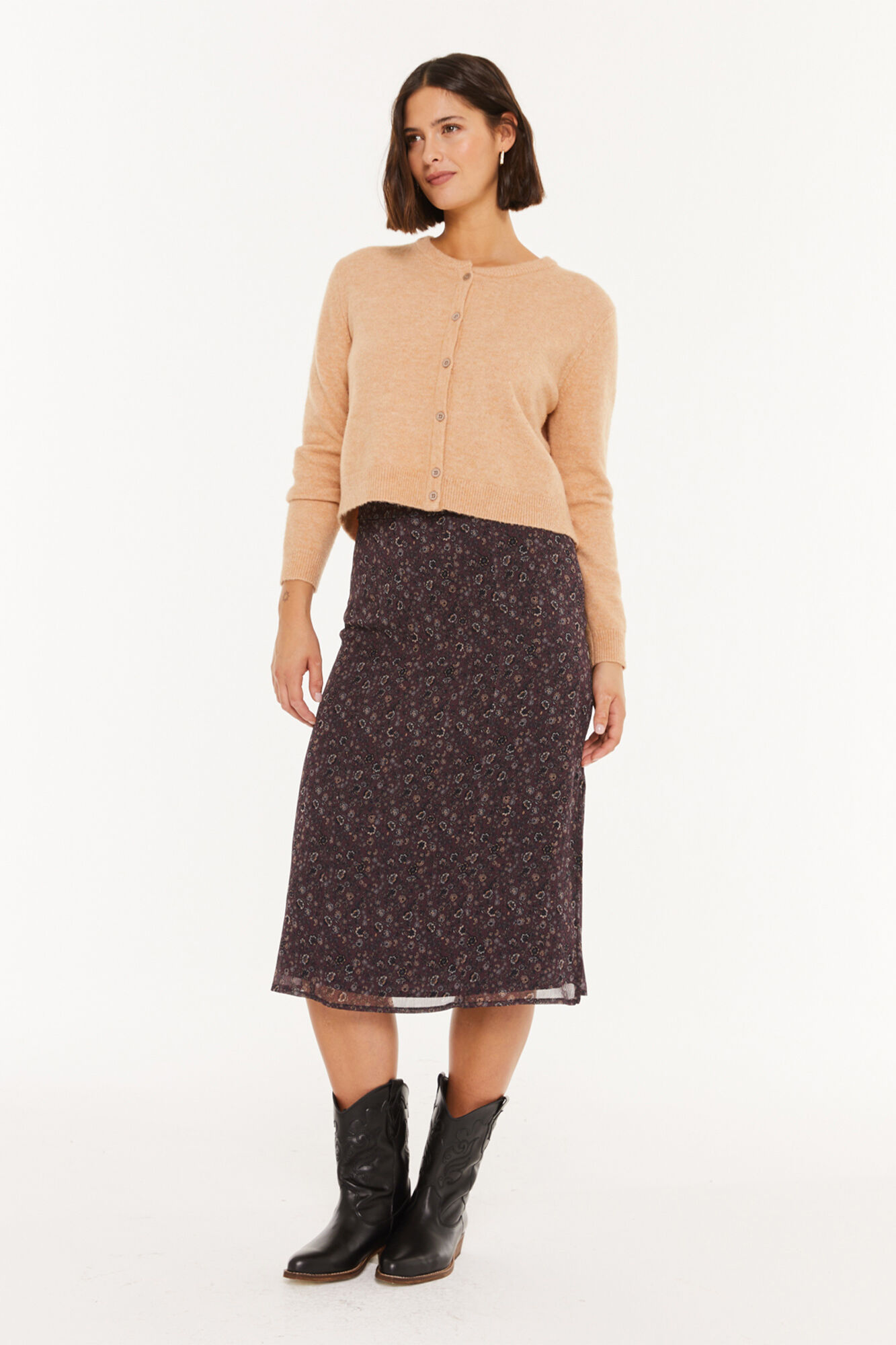 System Action Saia midi pequena com estampado floral