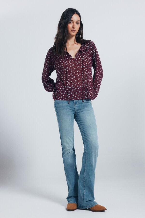 Springfield Blusa fluida lace insertado burdeos