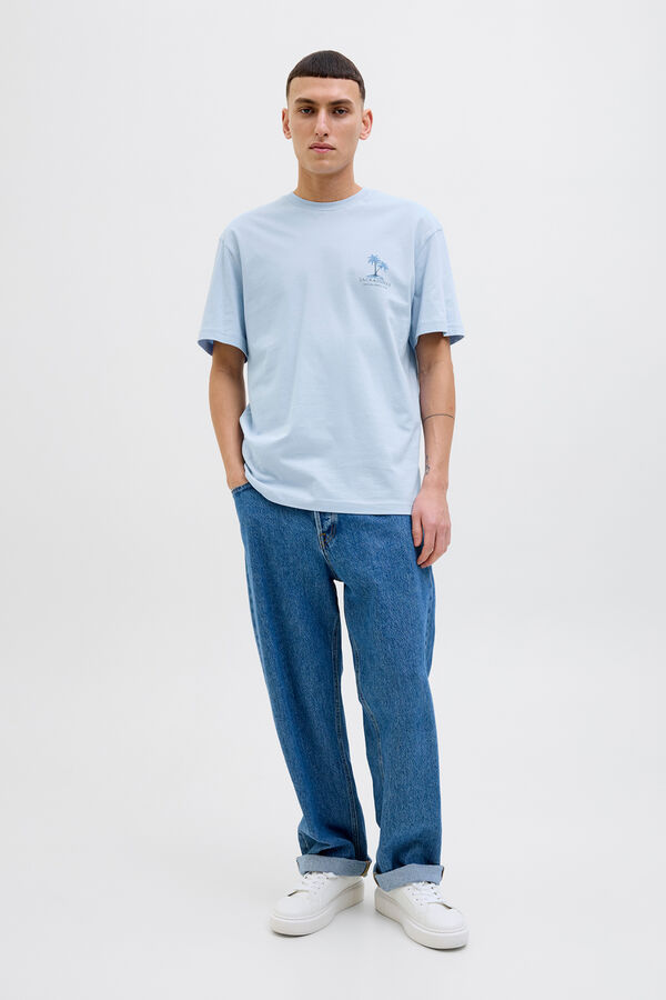 Jack & Jones T-shirt slim com estampado nas costas azul