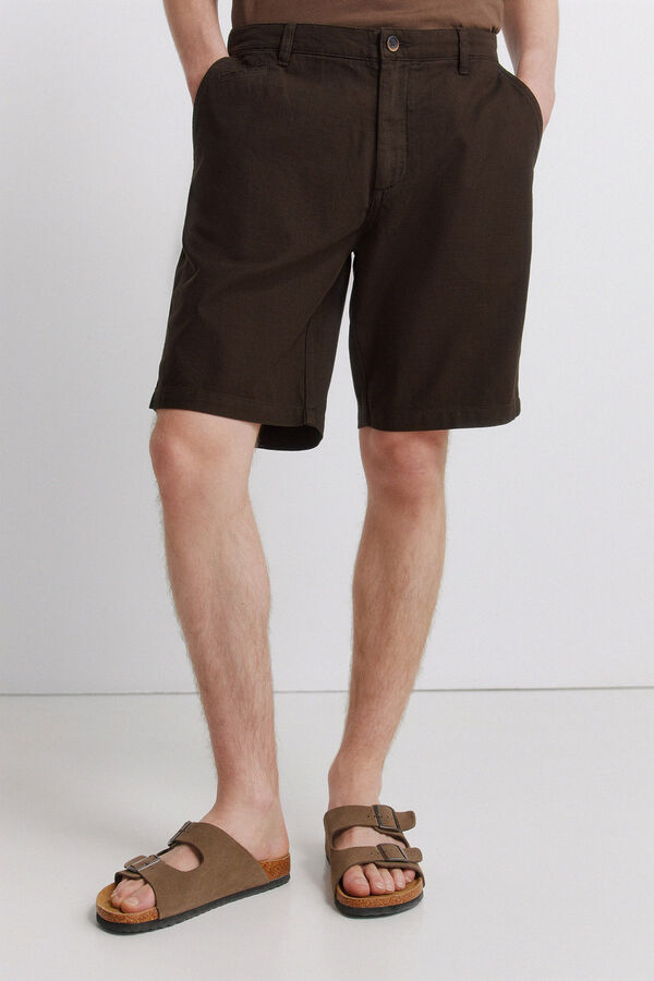 Springfield Bermudas em algod&atilde;o comfort fit castanho
