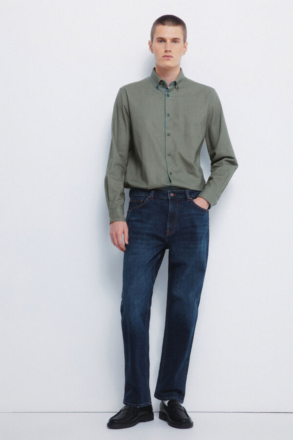 Springfield Calça jeans reta com lavagem escura azul