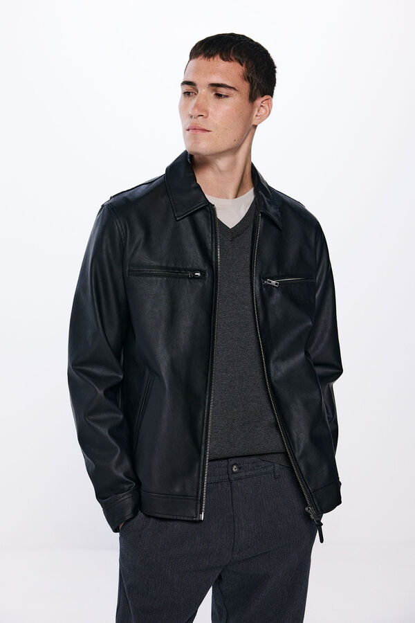 Springfield Faux leather biker jacket black