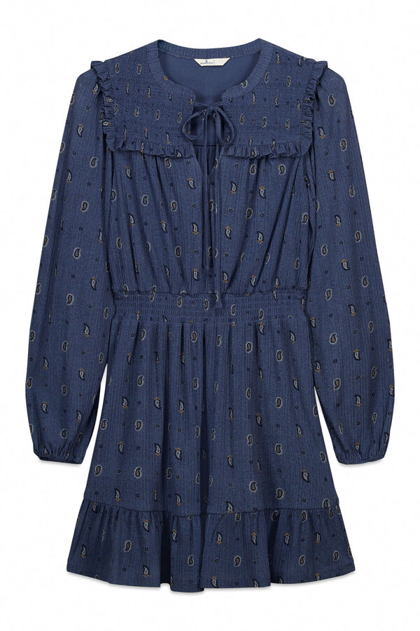 Springfield Vestido curto de manga comprida com folhos azul