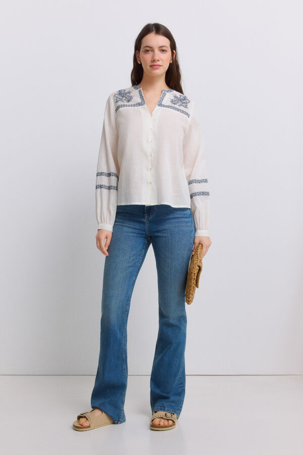 Springfield Blusa bordada de manga comprida branco