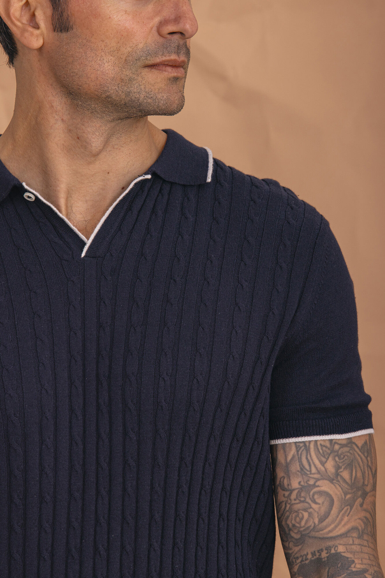 Navy Blue Tricot Polo | Men's polo shirts | Cortefiel