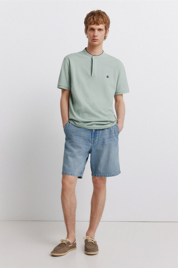 Springfield Polo em piqu&eacute; gola mao slim fit verde