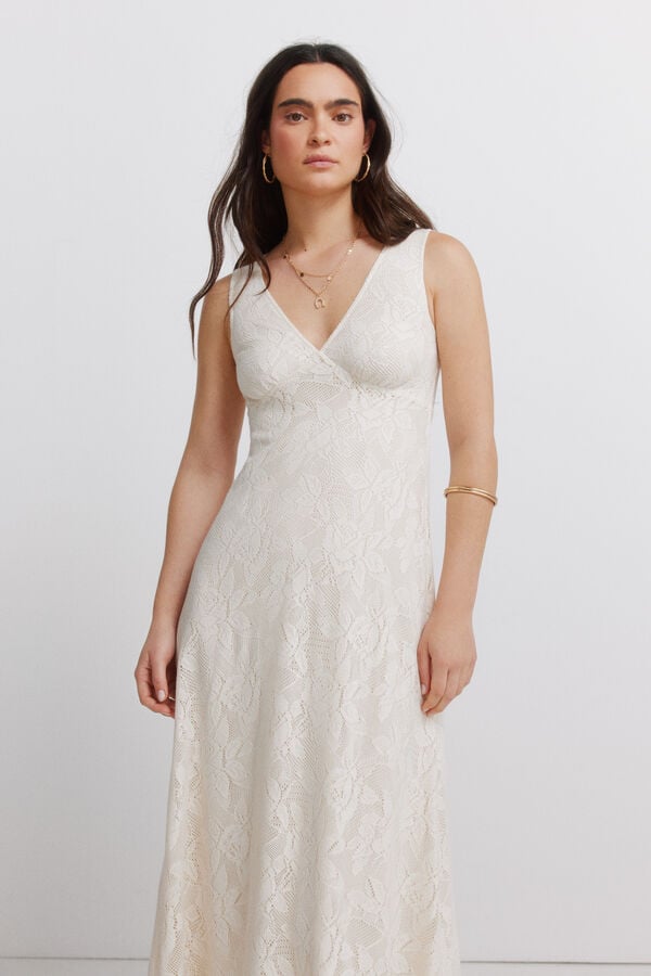 Springfield Vestido tirantes bordado flor beige