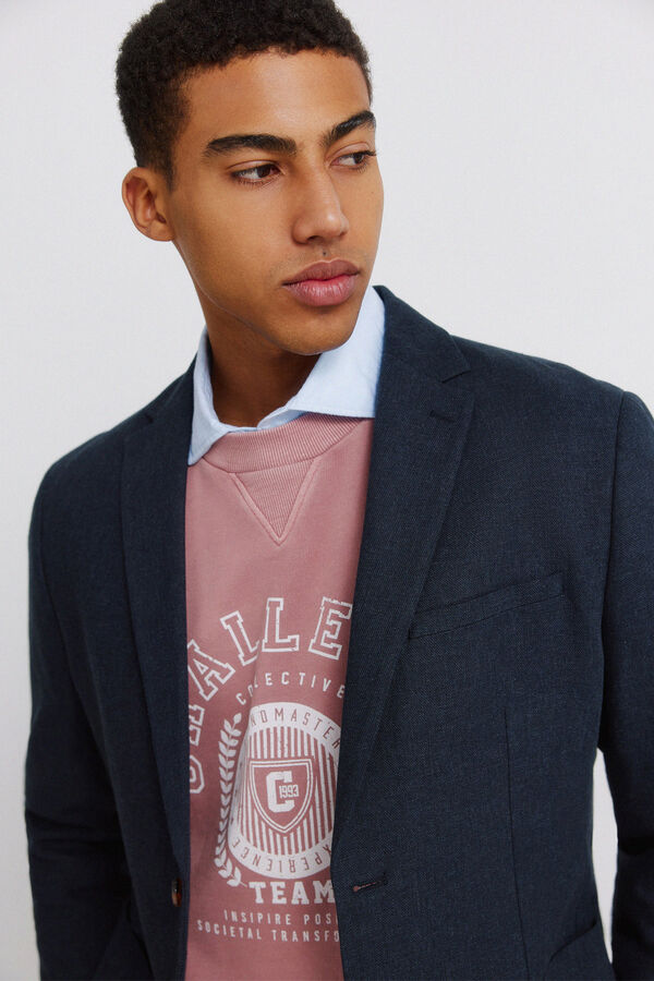 Springfield Blazer em linho e algod&atilde;o azul