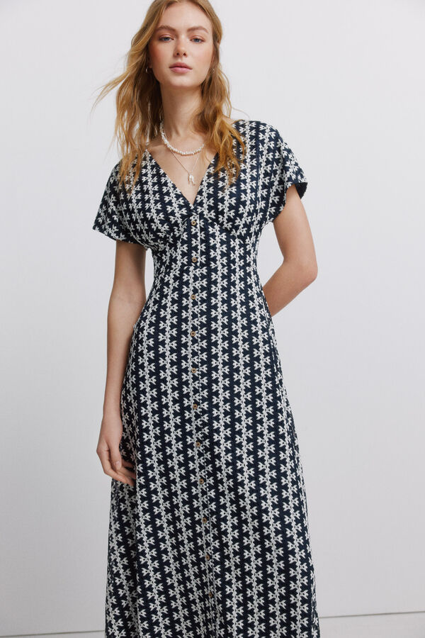 Springfield Vestido midi bordado azul