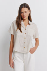 Springfield Camisa de linho de manga curta camel