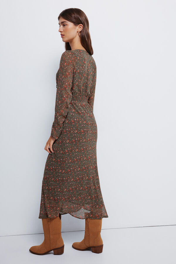 Springfield Vestido midi floral Caqui escuro