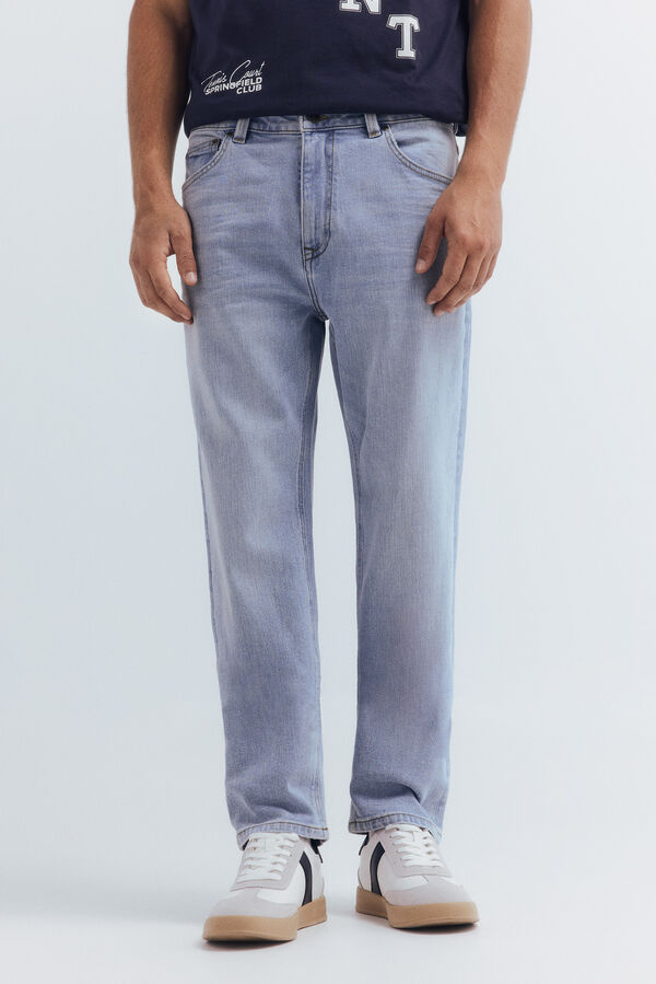 Springfield Jeans de corte reto com lavagem clara azul