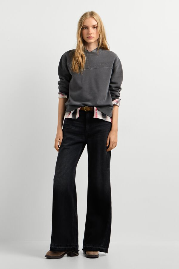 Pepe Jeans Camisola de gola redonda com tachas cinzento
