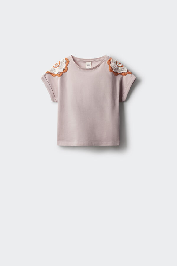 Springfield Kids Camiseta de crochet com ombros para meninas rosa