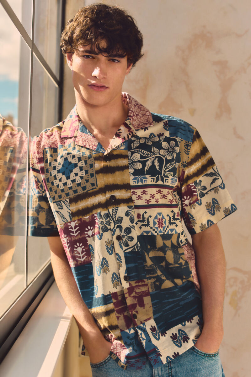 Springfield Camisa de manga curta com estampado patchwork