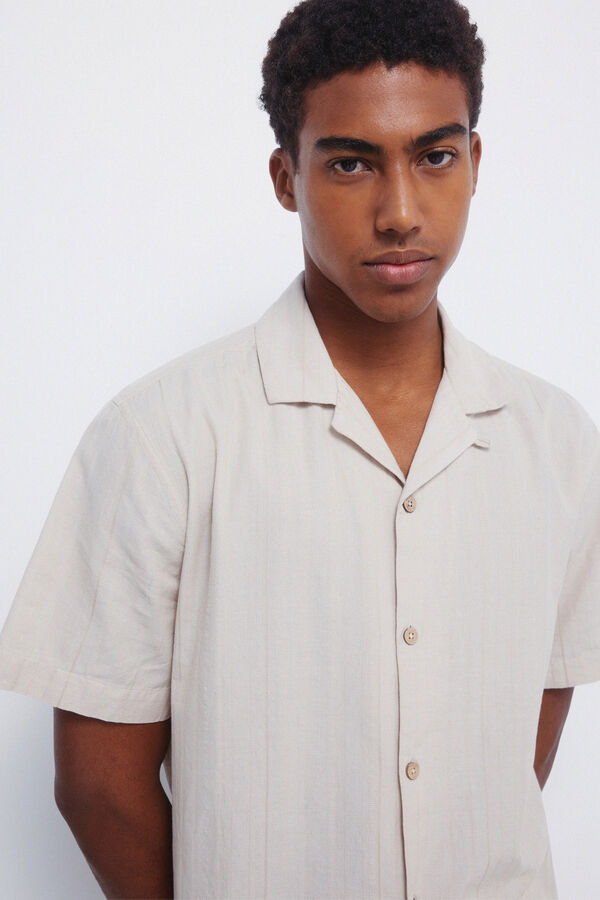 Springfield Camisa manga corta jacquard ligero beige
