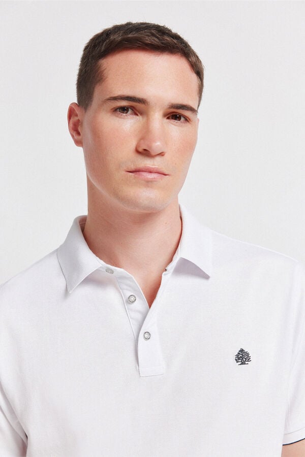 Springfield Polo piqu&eacute; punho em contraste slim fit branco