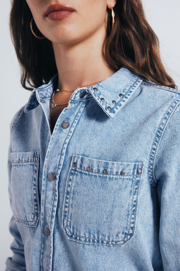 Springfield Vestido vaquero camisero tachas azul