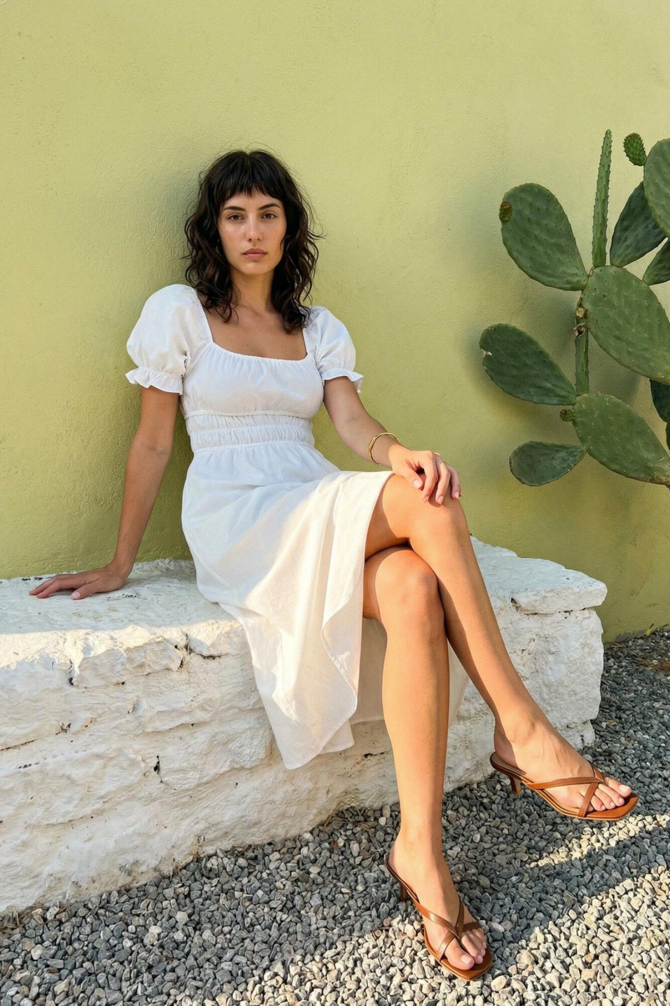 Trendyol Vestido midi mangas abullonadas