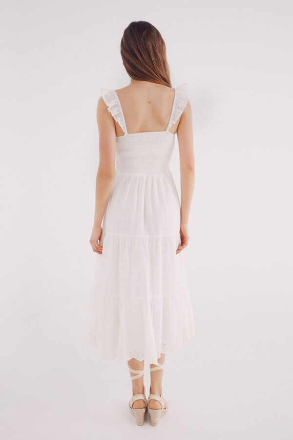 Springfield Vestido midi bordado suíço com baixo branco