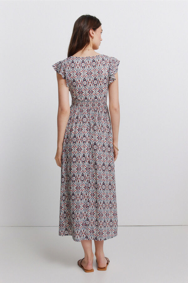 Springfield Vestido de manga curta com folhos branco