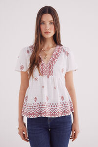 Springfield Blusa com motivos étnicos e decote orlado