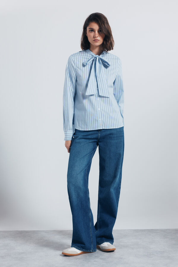 Springfield Blusa riscas com gola em laço azul