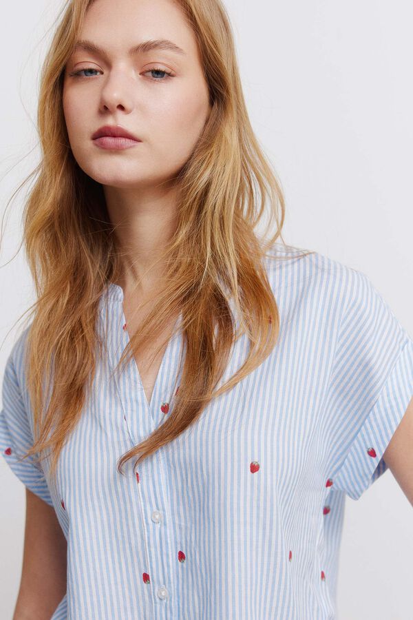 Springfield Camisa de algod&atilde;o gola mao azul