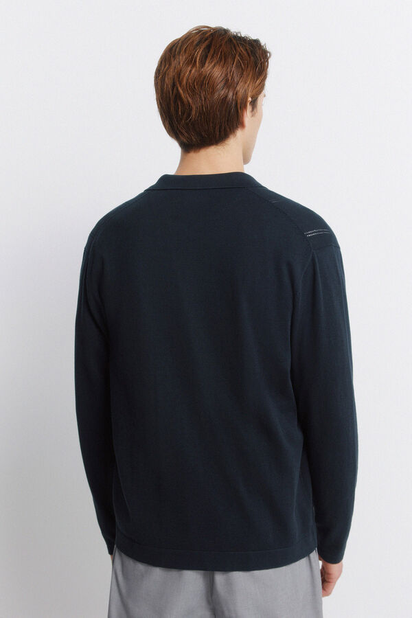 Springfield Casaco de malha com bot&otilde;es gola polo azul