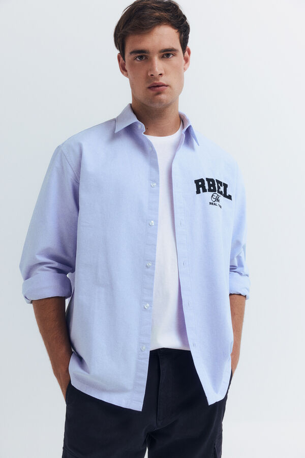 Springfield Camisa Oxford bordada azul