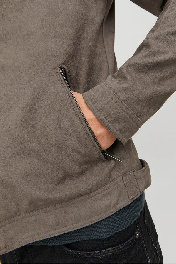 Jack & Jones Casaco de motoqueiro com efeito camur&ccedil;a cinzento