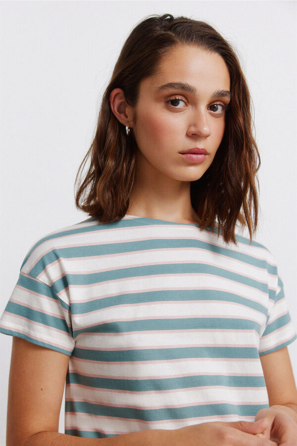 Springfield T-shirt em algod&atilde;o com riscas duplas branco