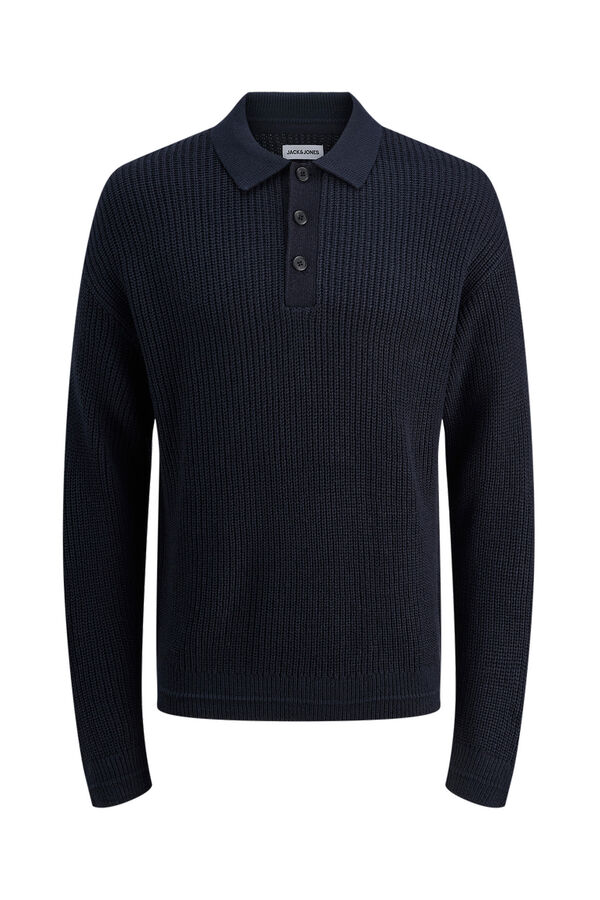 Jack & Jones Jersey-Knit polo shirt with button-down neck blue