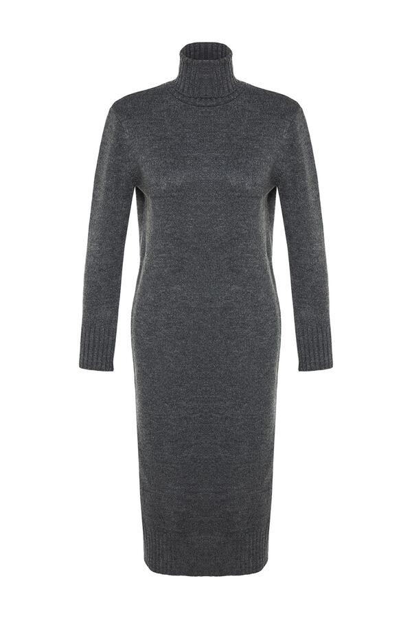 Trendyol Vestido midi gola alta com abertura cinzento