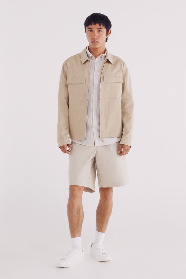 Springfield Camisa cotton slub rayas beige