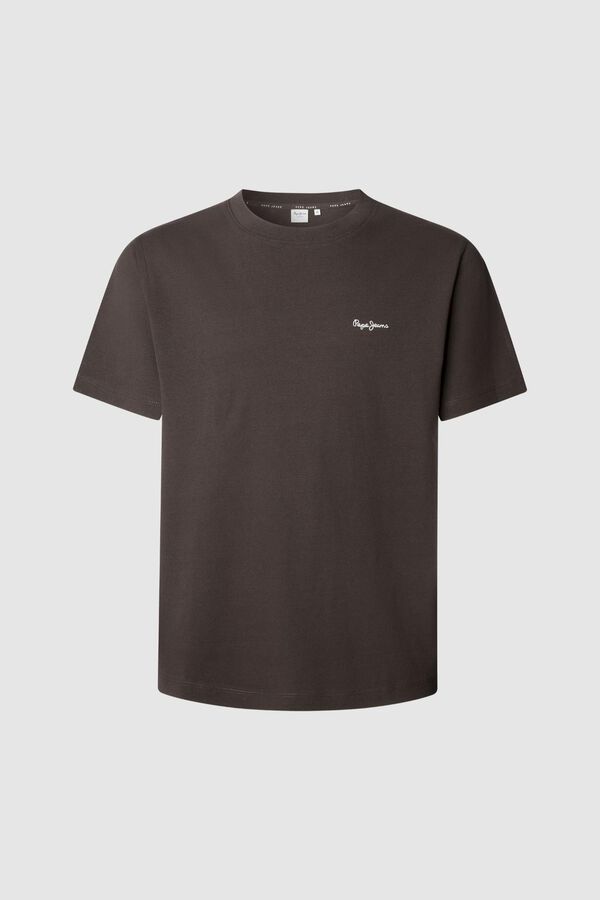 Pepe Jeans Camiseta Regular Fit com Logotipo Bordado castanho